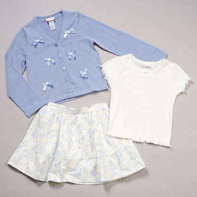 Girls (7-16) Little Lass® Cardigan/Tee & Floral Skirt Set