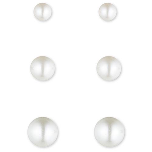 Anne Klein Gold-Tone & White Trio Pearl Stud Earrings