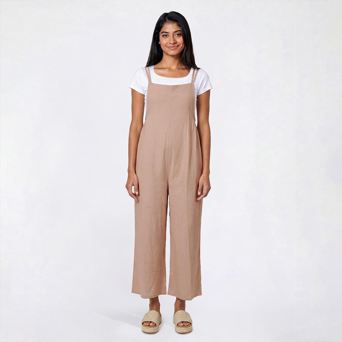 Juniors Hunter & Brown Tie Shoulder Linen Blend Jumpsuit