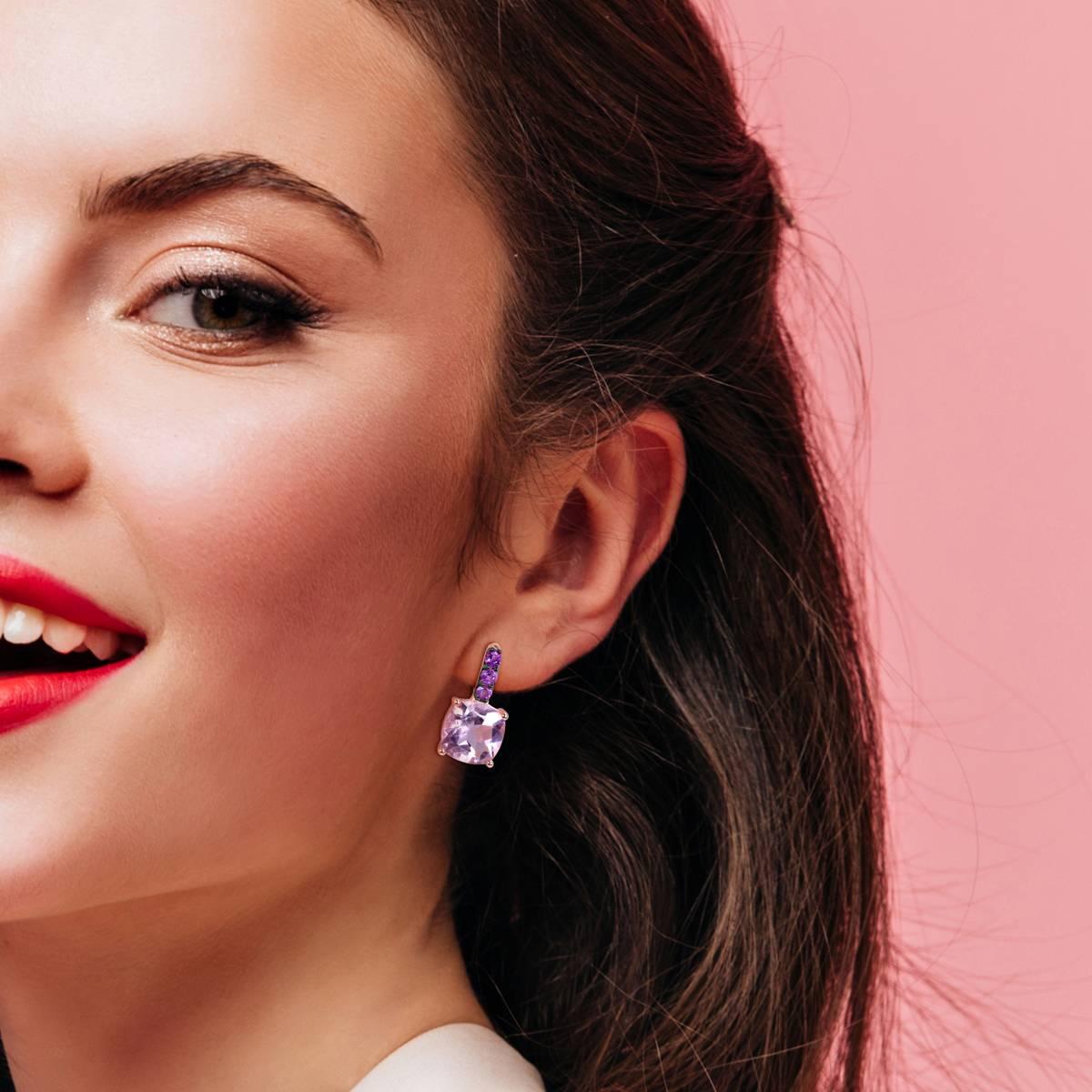 Sophia B 15 3/4ctw. Rose de France Amethyst Drop Earrings