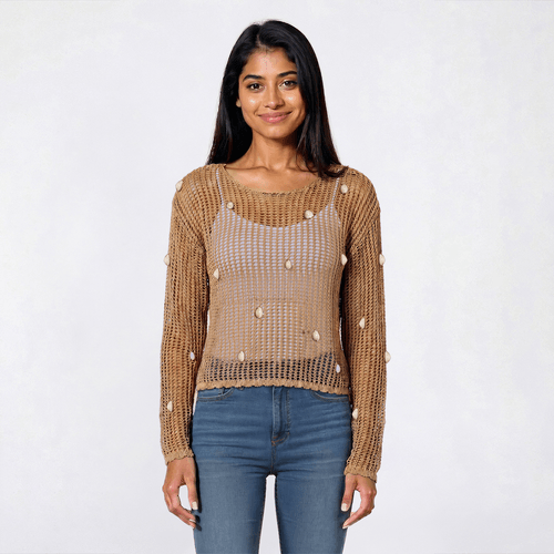 Juniors No Comment Long Sleeve Stitched Pull Over - Macchiato