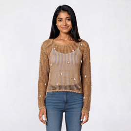 Juniors No Comment Long Sleeve Stitched Pull Over - Macchiato