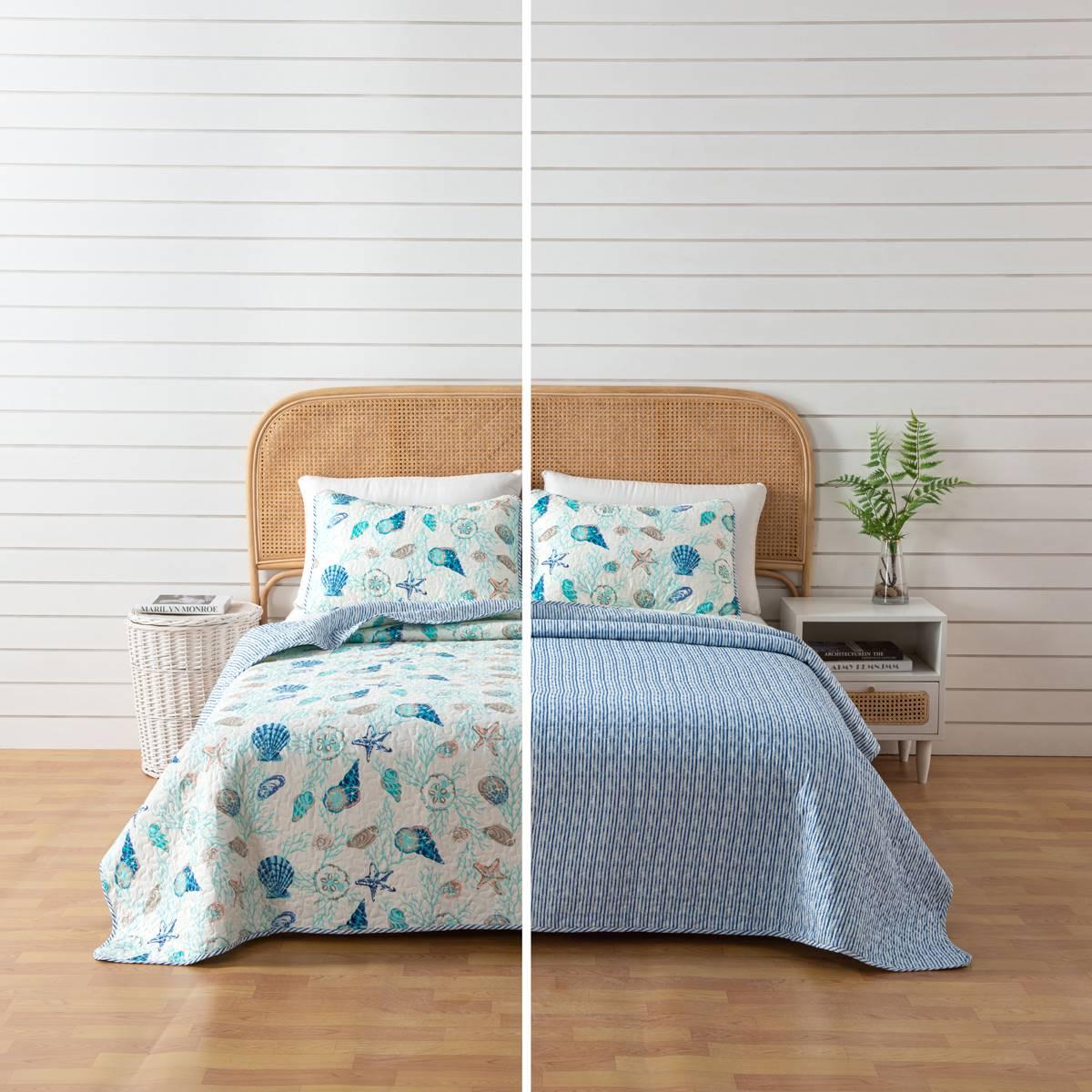 FreshFolds 3pc. Seashell Coastal Bedspread Quilt Set