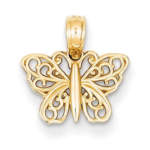 Unisex Gold Classics(tm) Yellow-Gold Filigree Butterfly Pendant