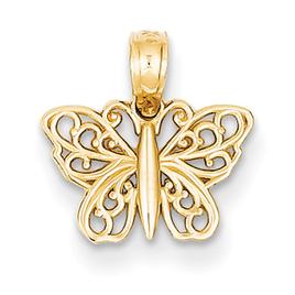 Unisex Gold Classics(tm) Yellow-Gold Filigree Butterfly Pendant