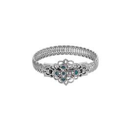 Symbols of Faith Silver Tone Green Enamel Cross Bracelet