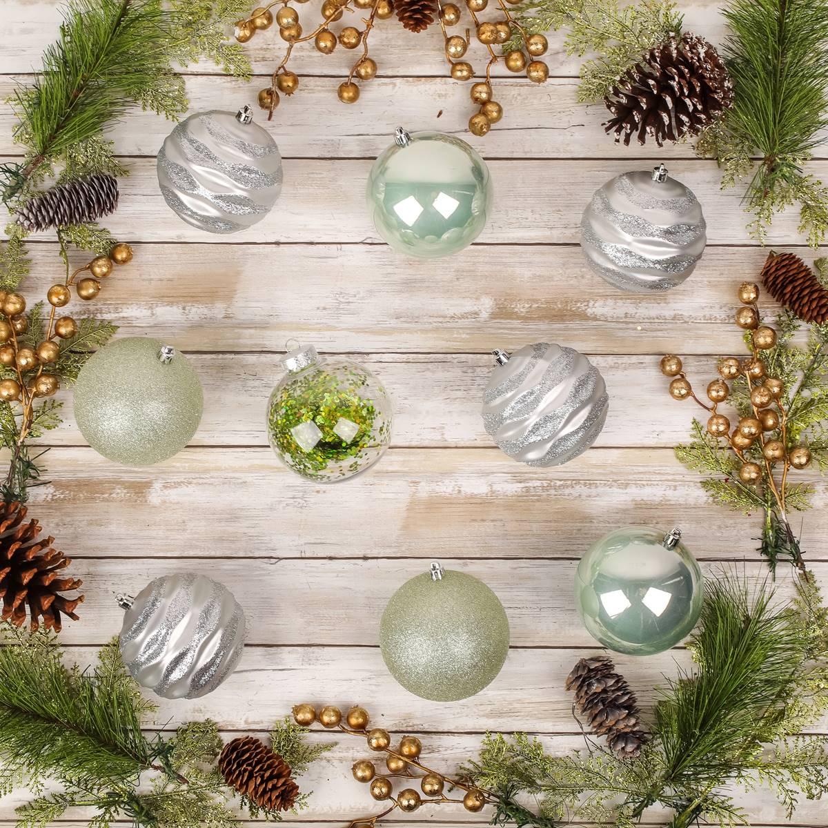 National Tree 13in. Mint & Silver Ball Ornaments - Set of 9
