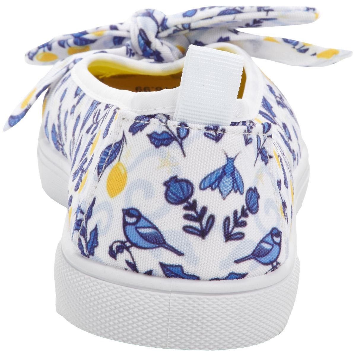Womens Ashley Blue Floral and Birds Canvas With Bow Slip On Flats