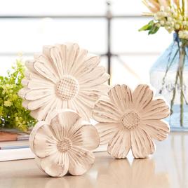 Melrose White Washed Stone Flower Decor - Set of 3