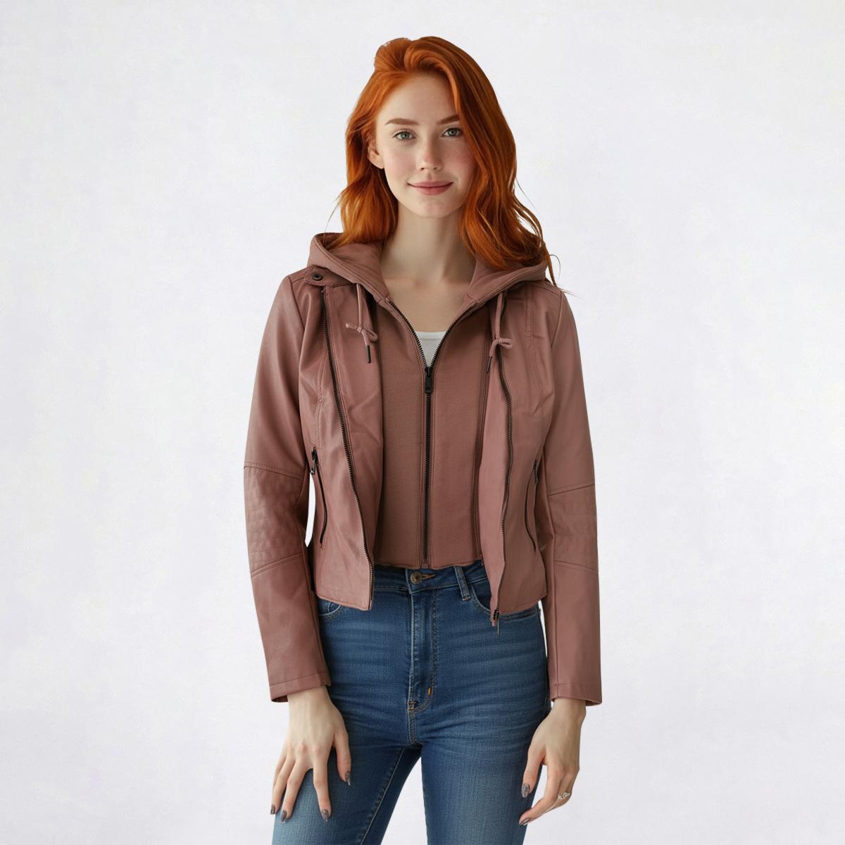Juniors Snobbish Two-in-One Motorcycle Jacket w/French Terry Hood