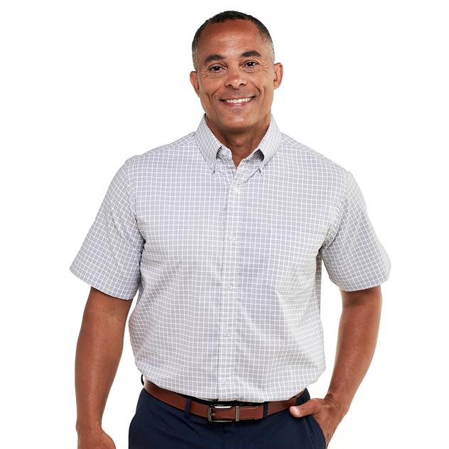 Mens Preswick & Moore® Short Sleeve Plaid Dress Shirt - Alloy
