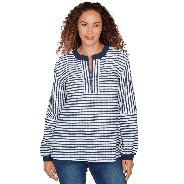Womens Skye’s the Limit Cozy Up 1/4 Zip Stripe Blouse