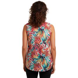 Womens Notations Sleeveless Tropical Knit Pleat Blouse