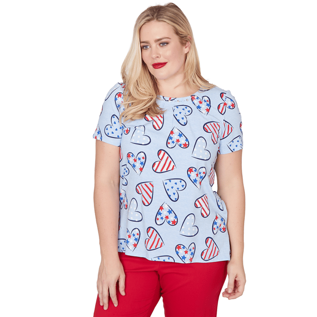 Womens Alfred Dunner Lady Liberty American Flag Hearts Tee