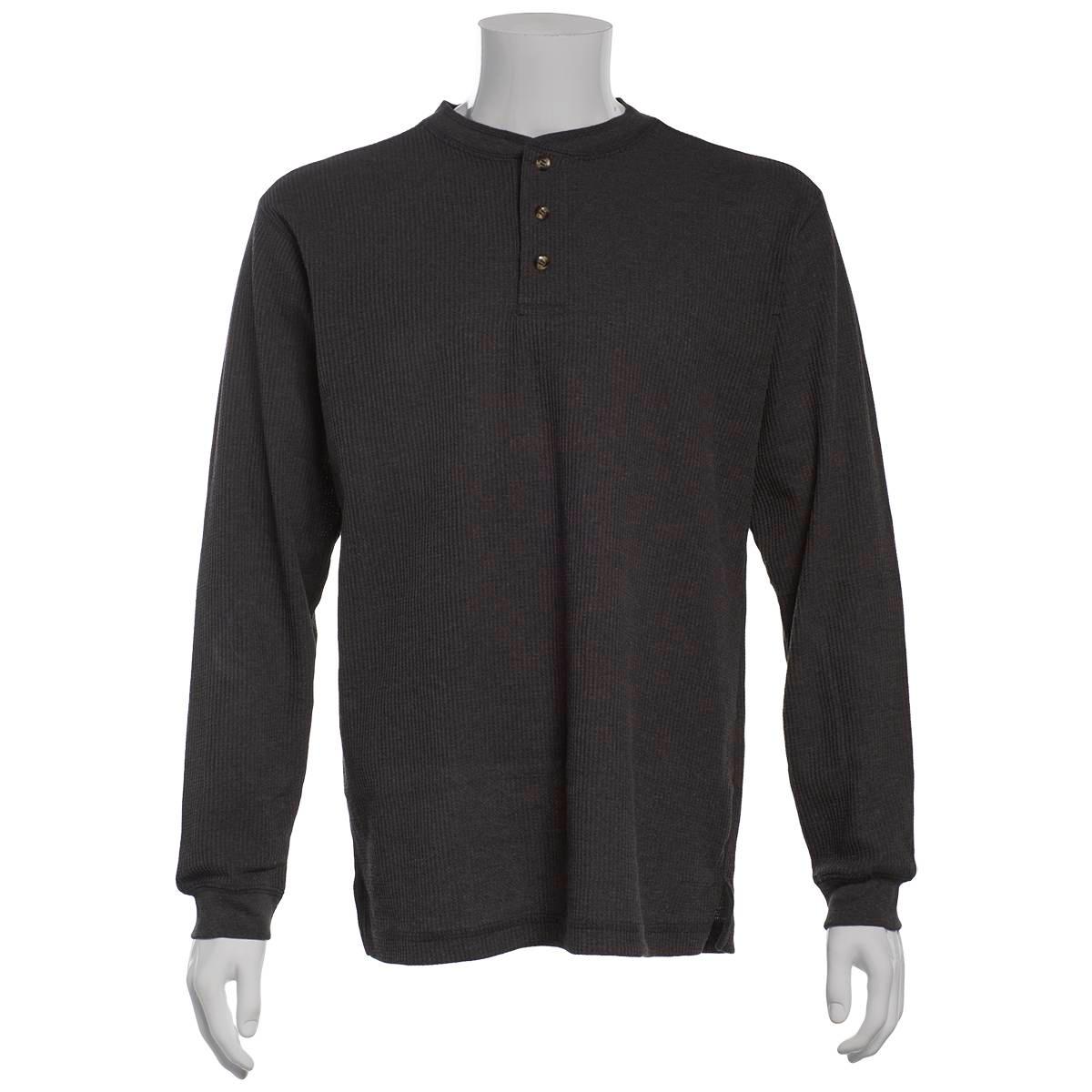 Mens Preswick & Moore(R) Long Sleeve Thermal Charcoal Pajama Shirt