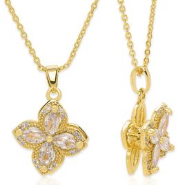 14k. Gold Plated & CZ Marquise Clover Spinner Pendant Necklace