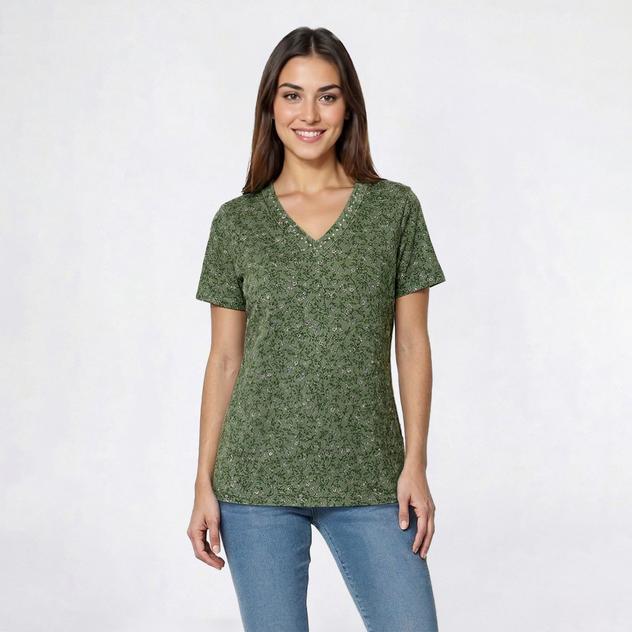 Womens Hasting & Smith Short Sleeve Floral V Neck Tee