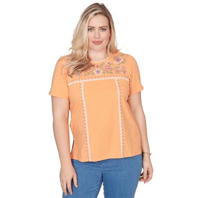 Womens Alfred Dunner Beachcomber Floral Embroidery Tee