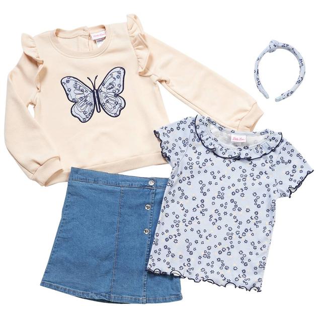 Girls (7-12) Little Lass® 4pc. Butterfly Sweatshirt Top & Skort