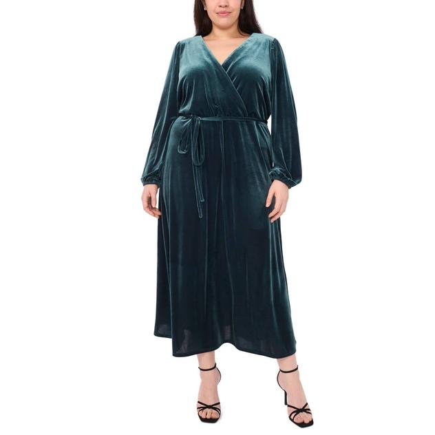 Plus Size MSK Long Sleeve Surplice Neck Velvet Wrap Dress