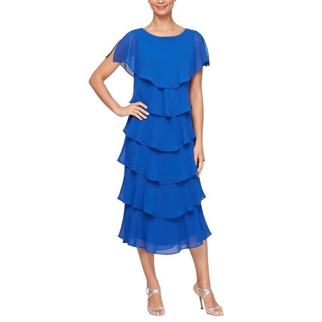 Womens SLNY Split Flutter Sleeve Tiered Midi Dress