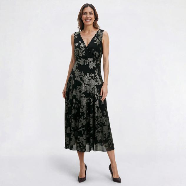 Womens Connected Apparel Sleeveless Foil Asymmetric Midi Dress