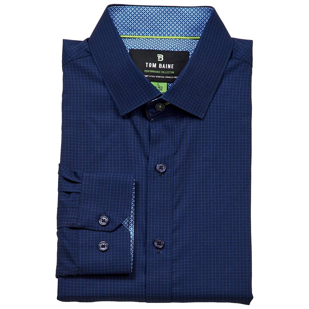 Mens Tom Baine Slim Fit Performance Dress Shirt - Dark Blue Check
