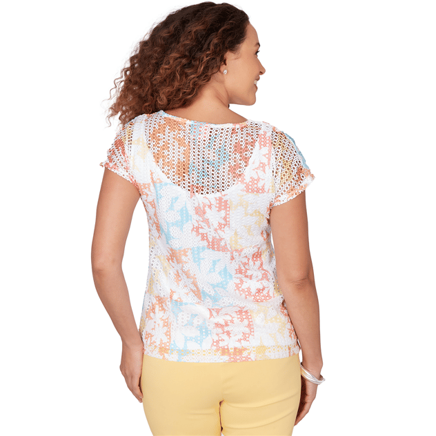 Petite Hearts of Palm Fun in the Sun Cap Sleeve Eyelet Blouse