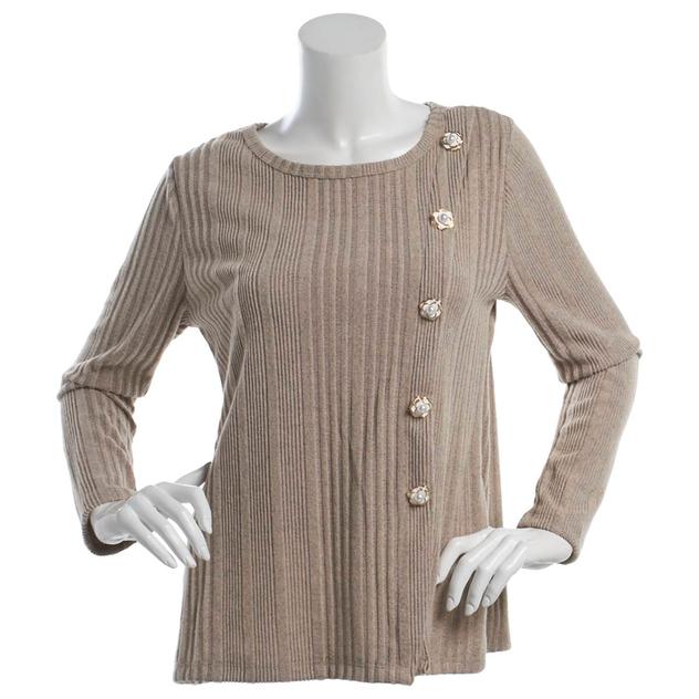Womens Cure Long Sleeve Rib Knit Floral Button Hacci Sweater