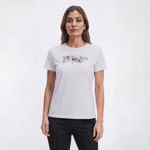 Petite Madison Taylor Embroidered Rambling Floral Rose Tee