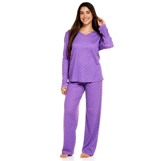 Womens Karen Neuburger Long Puff Sleeve Dot V-Neck Pajama Set
