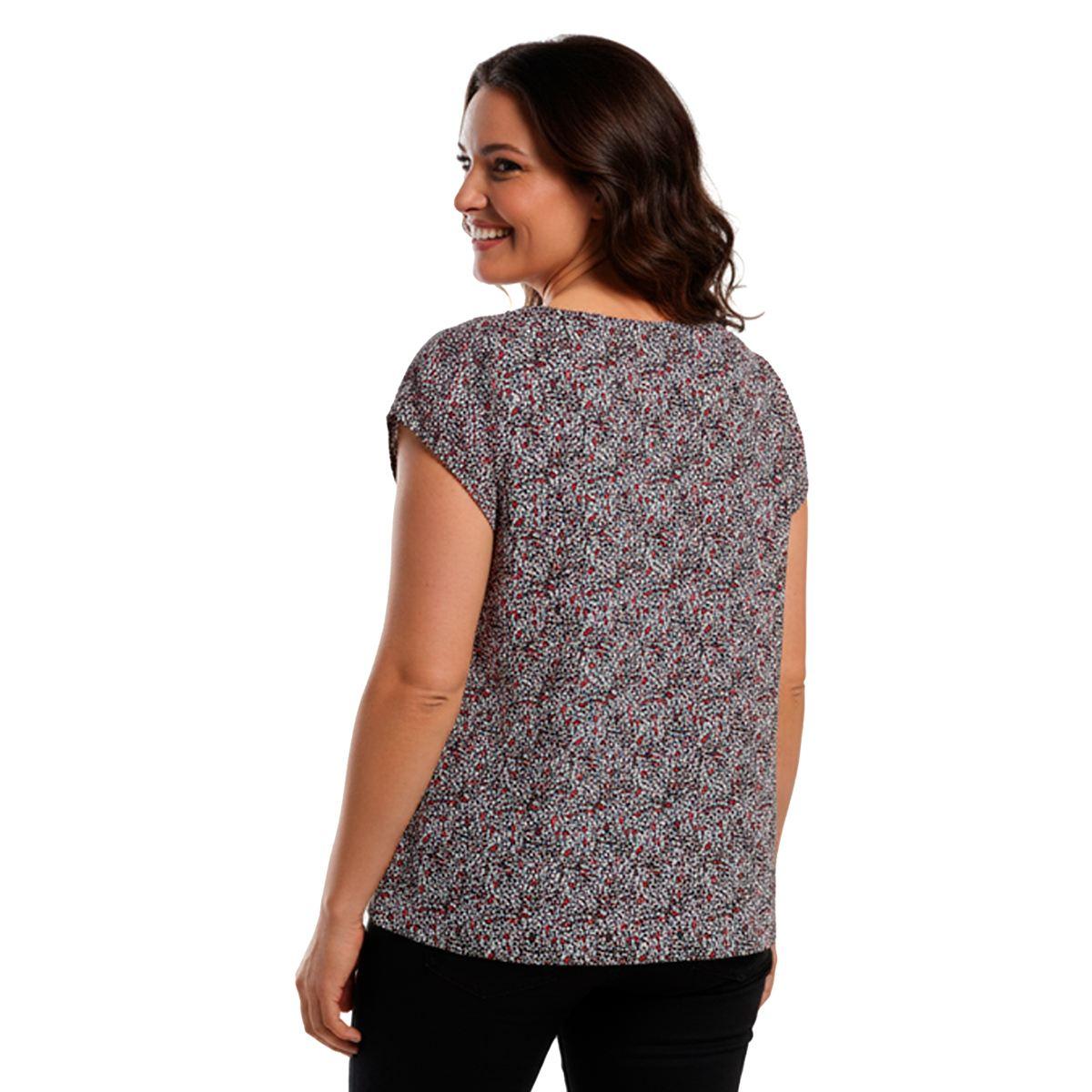 Plus Size Notations Tulip Sleeve Bar Neck Abstract Blouse