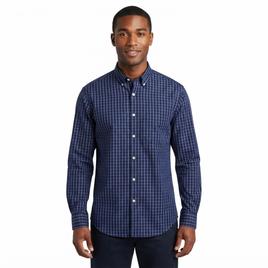Mens Preswick & Moore(R) Long Sleeve Plaid Dress Shirt - Navy