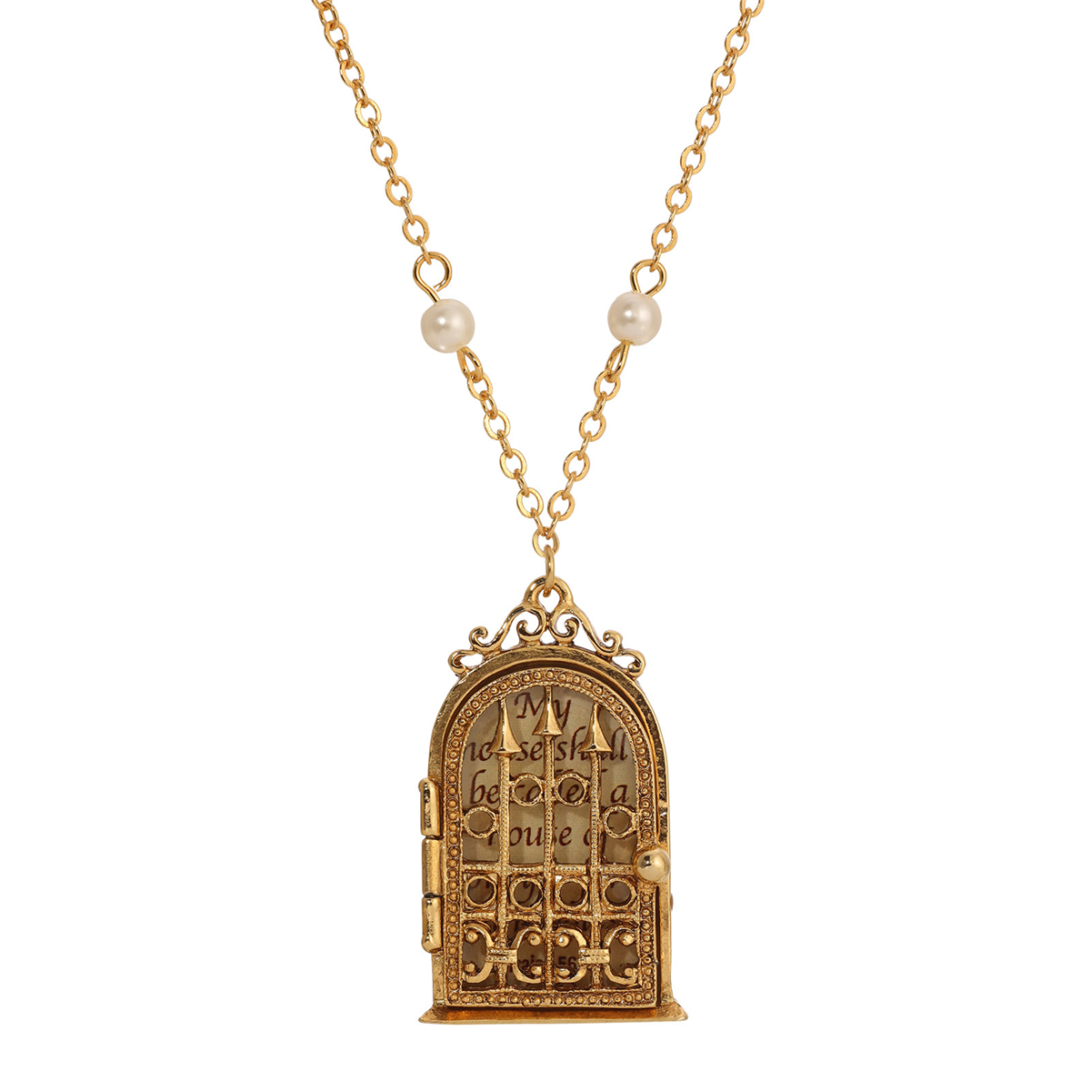 Symbols of Faith Gold Tone My Prayer House Locket Pearl Necklace