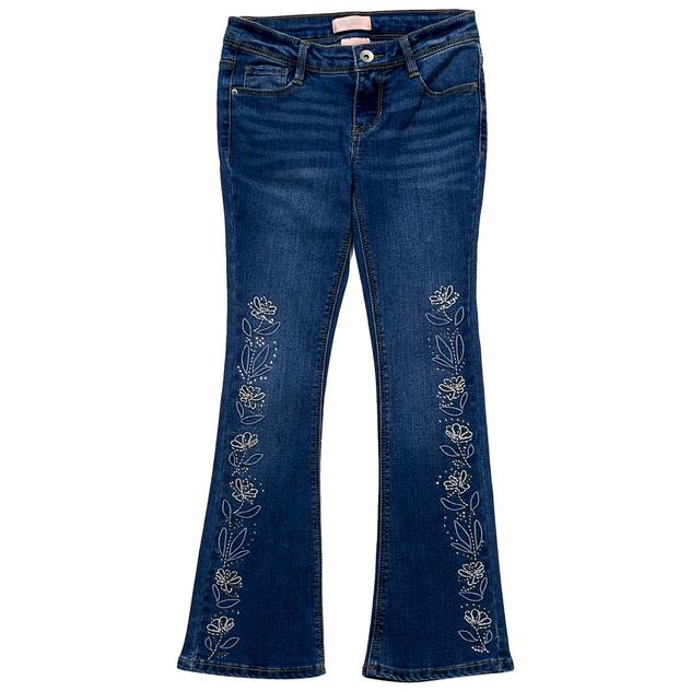 Girls (7-12) Squeeze Embroidered Floral & Rhinestone Flare Jeans