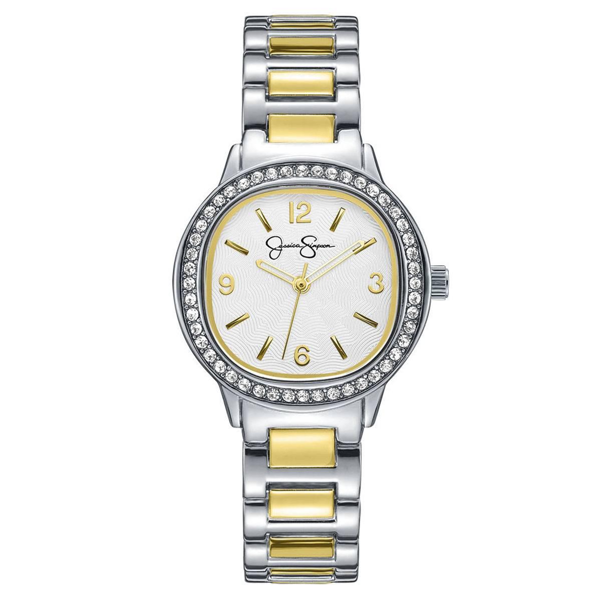 Womens Jessica Simpson Two-Tone Cushion Crystal Watch - JS0120TTG