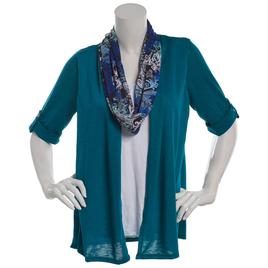 Petite Notations 3/4 Roll Tab Sleeve Three In One Hacci Blouse