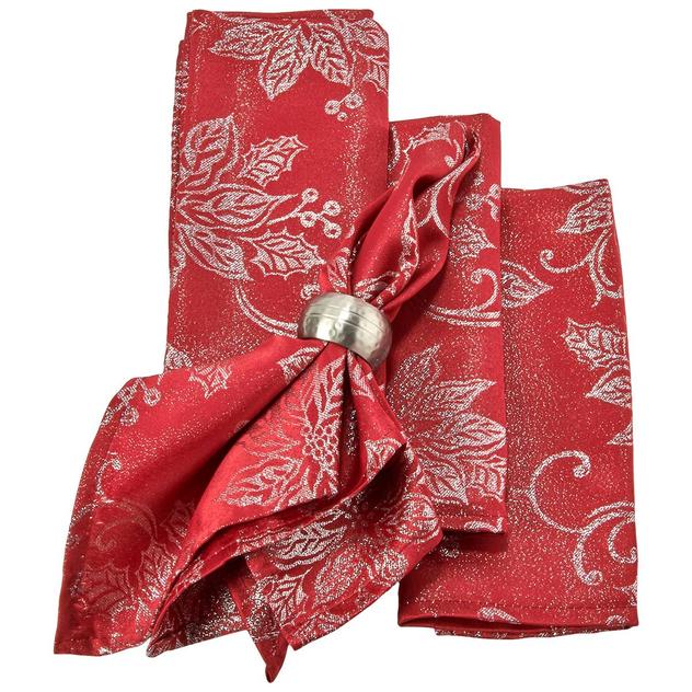 Twinkle Poinsettia Metallic Napkins - Set of 4