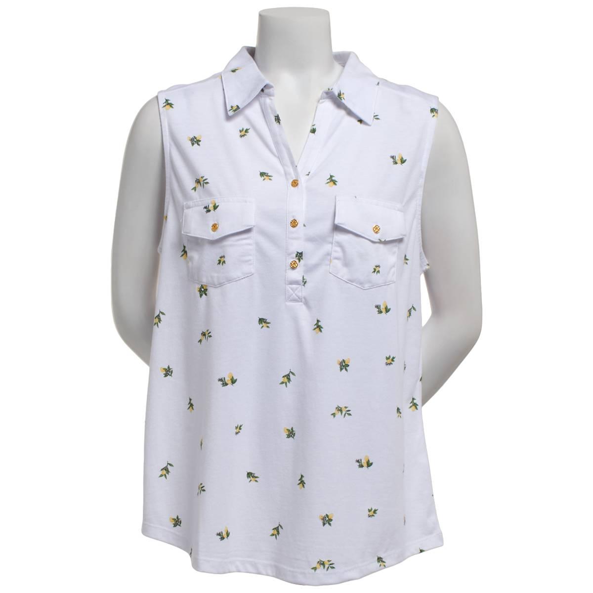 Womens Emily Daniels Sleeveless Ditsy Lemon Split Neck Blouse