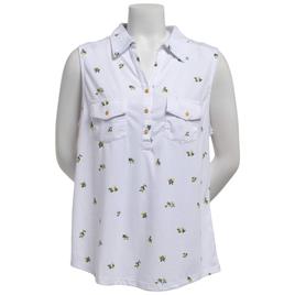 Womens Emily Daniels Sleeveless Ditsy Lemon Split Neck Blouse