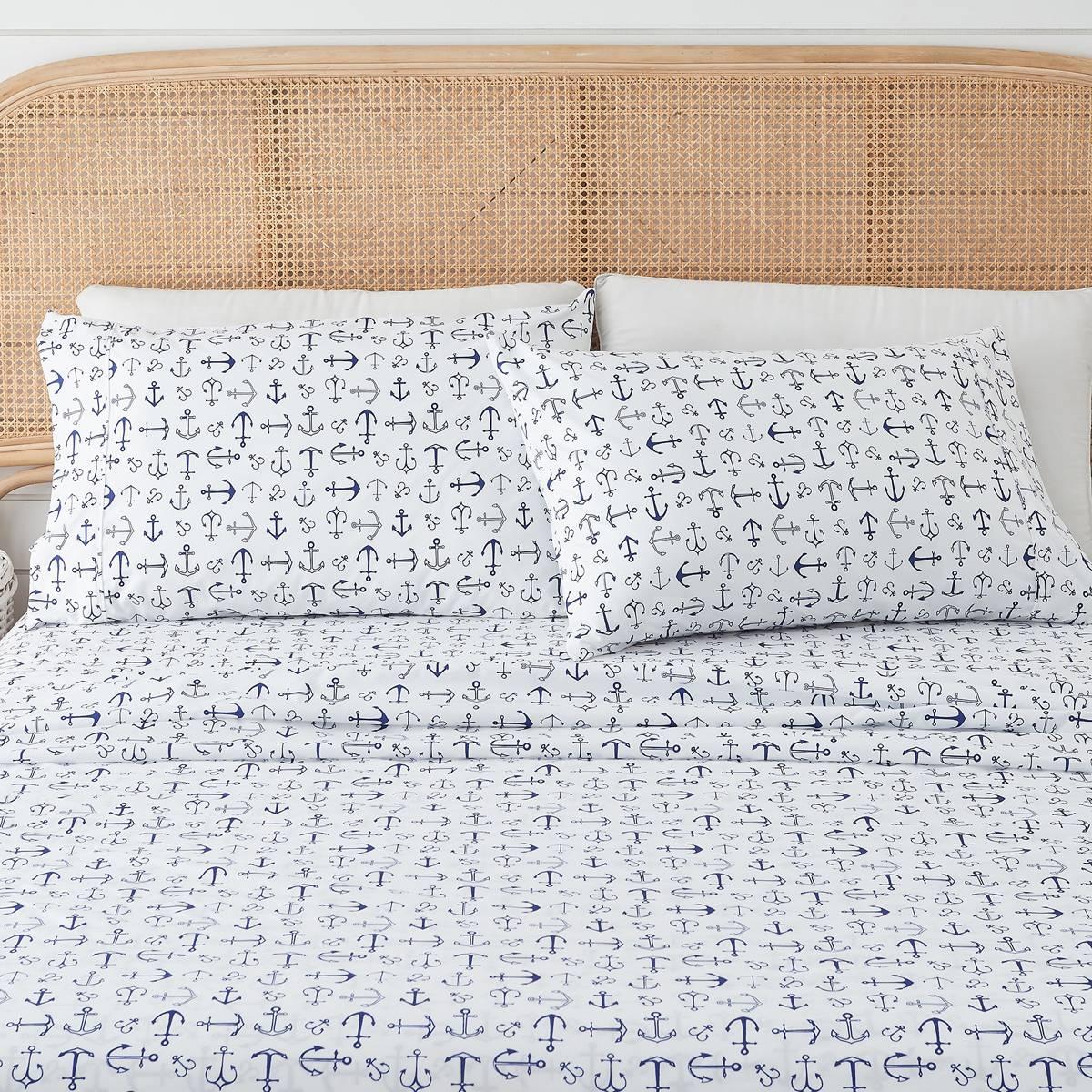 FreshFolds Newport Nautical Anchor Microfiber Sheet Set