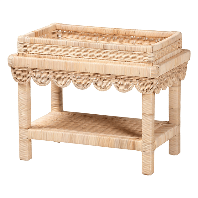 bali & pari Weyman Scalloped Rattan End Table with Tray Top