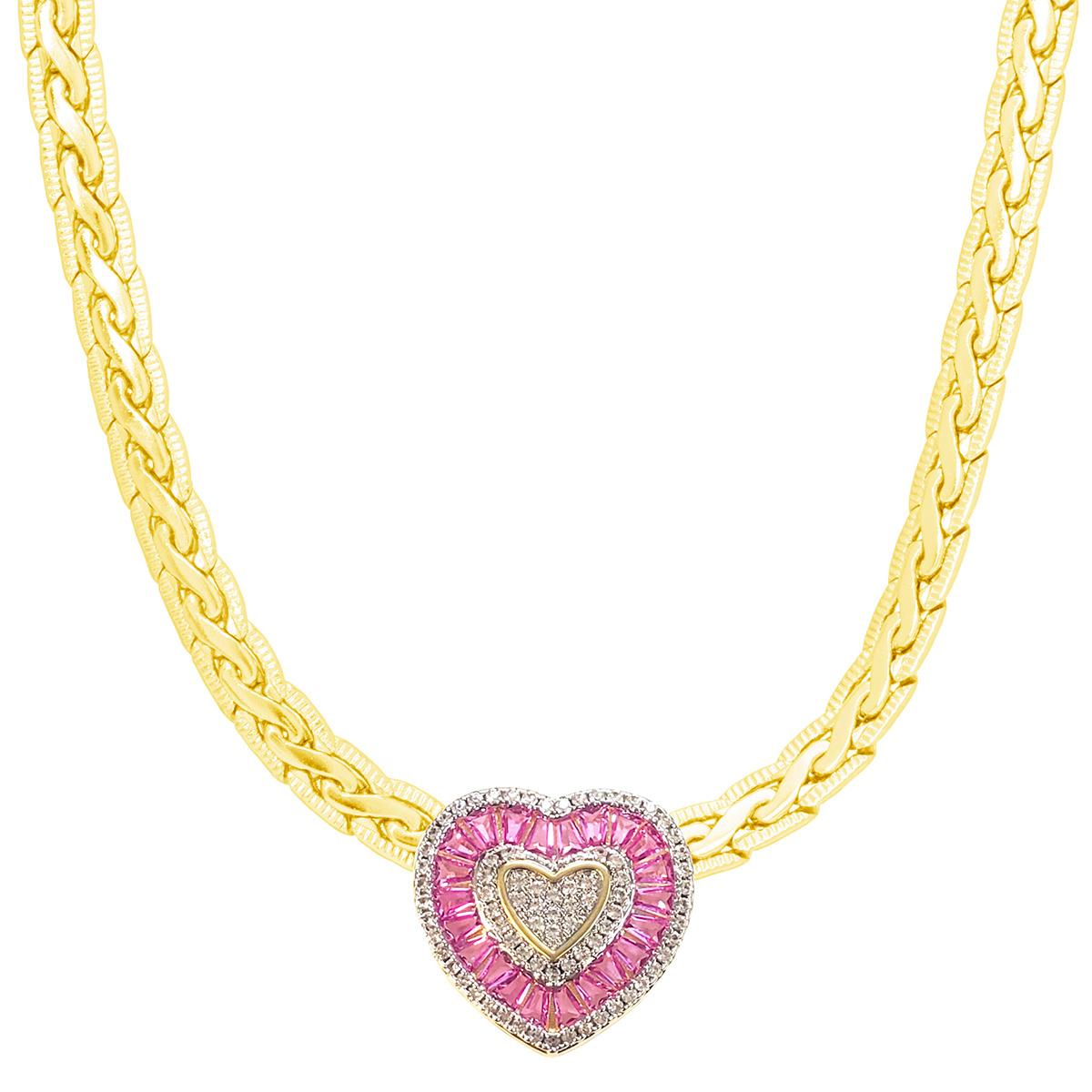 Gianni Argento Lab Pink Sapphire Baguette Heart Necklace