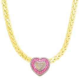 Gianni Argento Lab Pink Sapphire Baguette Heart Necklace