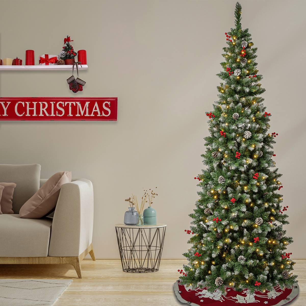 National Tree 7.5ft Cullen Slim Prelit Christmas Tree w/ Pinecone