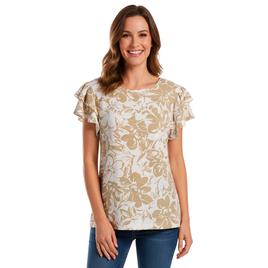 Womens Emily Daniels Double Ruffle Sleeve Abstract Floral Blouse