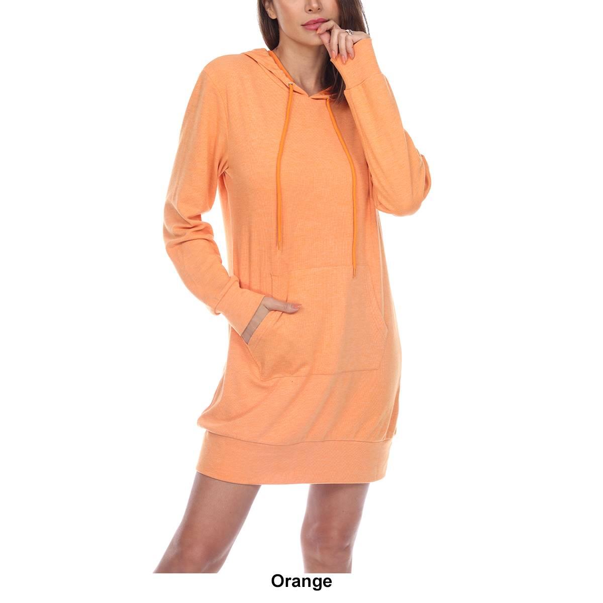 Womens White Mark Long Sleeve Solid Hoodie Sweatshirt Dress
