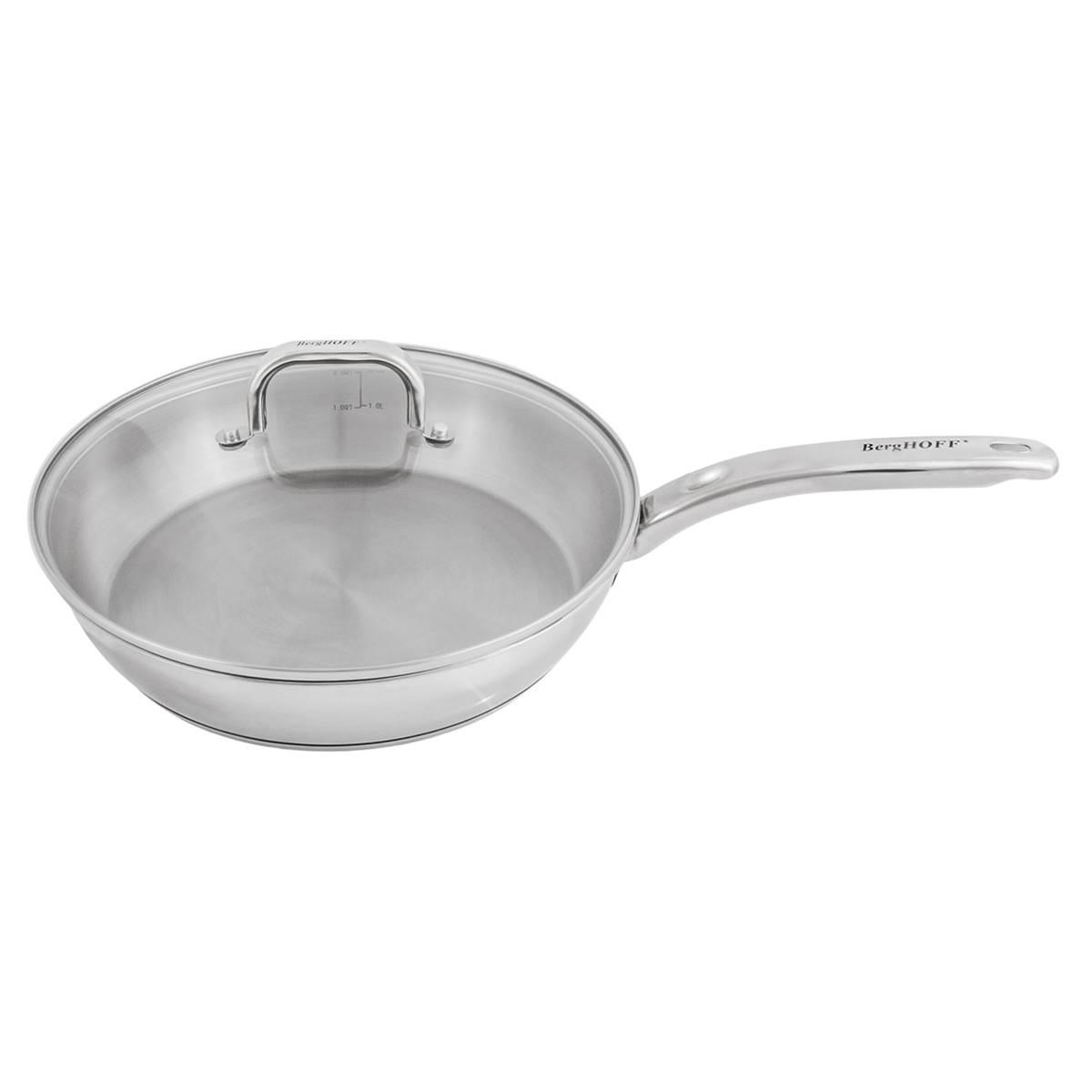 BergHOFF Belly Shape Stainless Steel 10.5in. Skillet w/ Glass Lid