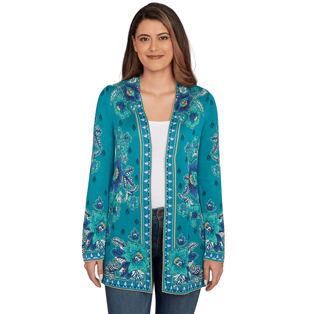 Womens Ruby Rd. Fall Flair Floral Embroidery Open Front Cardigan