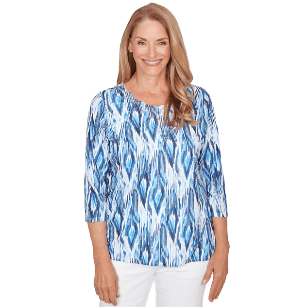 Petite Alfred Dunner Mykonos Ikat Embellished Blouse